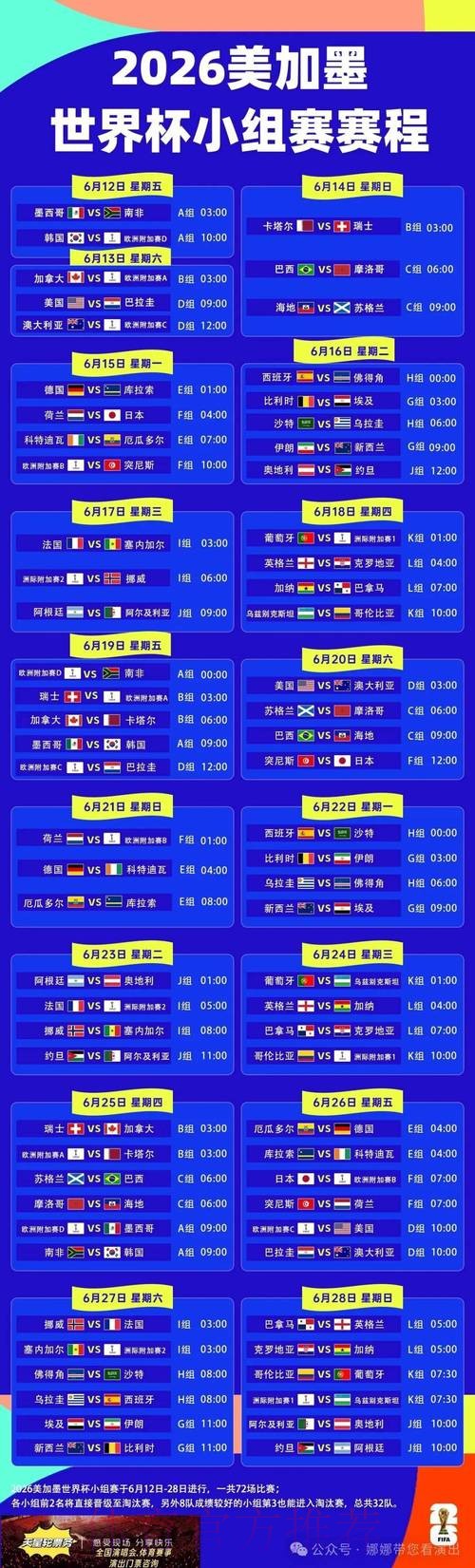2026世界杯小组赛赛程高清版最新时间表官网入口