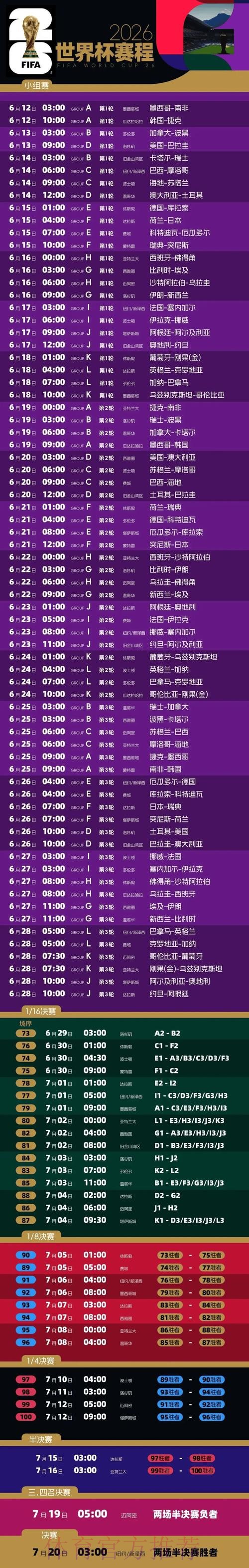 2026世界杯每日赛程实时更新全程直播免费观看 2026世界杯每日赛程实时更新全程直播免费观看